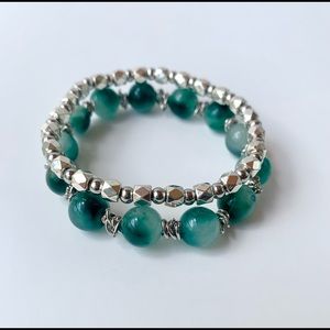 Green Bead Bracelet Set